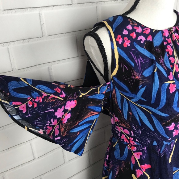 Maeve multi-color open shoulder Elia dress size 8 - Picture 3 of 7